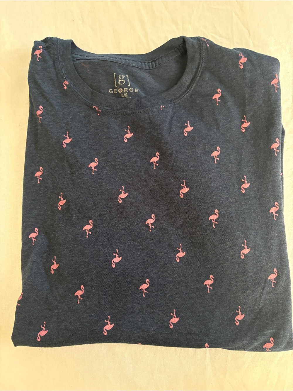 George Men's Navy w  Pink Flamingo All Over Print T-Shirt Size Large